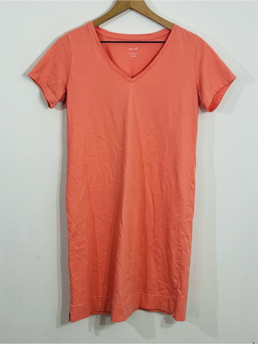 purejill T-Shirt Dress Pullover Orange Short Sleeve Tee V Neck Cotton Size Small